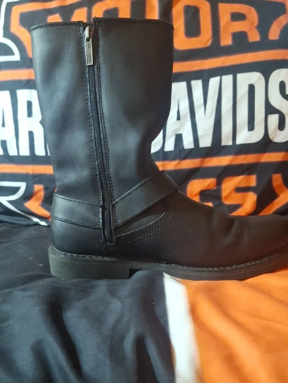 Harley-Davidson Black Leather Harness Zip Motorcycle Boots